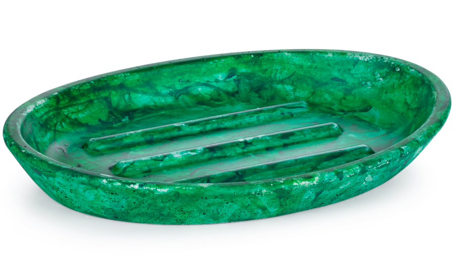 Mýdlenka betonová 15 cm ORION BASIC - přírodní, dekor HURRICANE zelená, lak mat