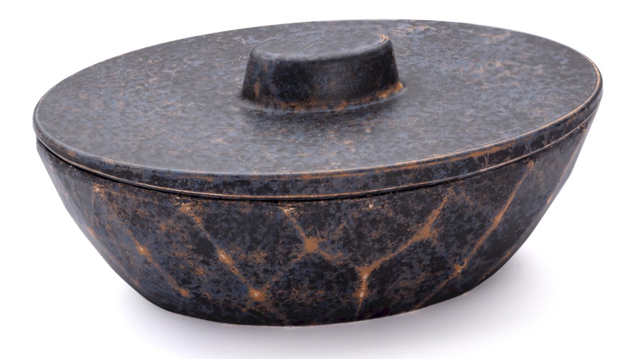 Box s víkem DIAMOND BASIC 001 - DARK STONE, modrá, okrová a černá, lak mat