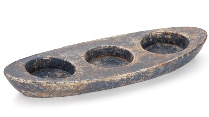 Svícen ORION BASIC na 3 svíčky - GRANITE, modrošedá a okrová, lak polomatný