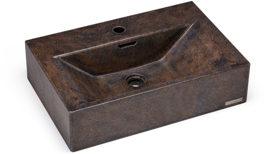 Umyvadlo 60 cm PYXIS BASIC s přepadem, s otvorem pro baterii - DARK STONE, modrá, okrová a černá, lak mat