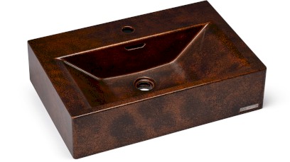 Umyvadlo 60 cm PYXIS BASIC s přepadem, s otvorem pro baterii - SMOKED METAL, měděná a černá, lak polomatný