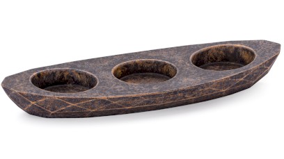 Svícen DIAMOND BASIC na 3 svíčky - natural, dekor DARK STONE, modrá, okrová a černá, lak mat