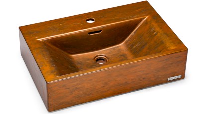 Umyvadlo 60 cm PYXIS BASIC s přepadem, s otvorem pro baterii - AGED METAL, měděná a černá, lak mat