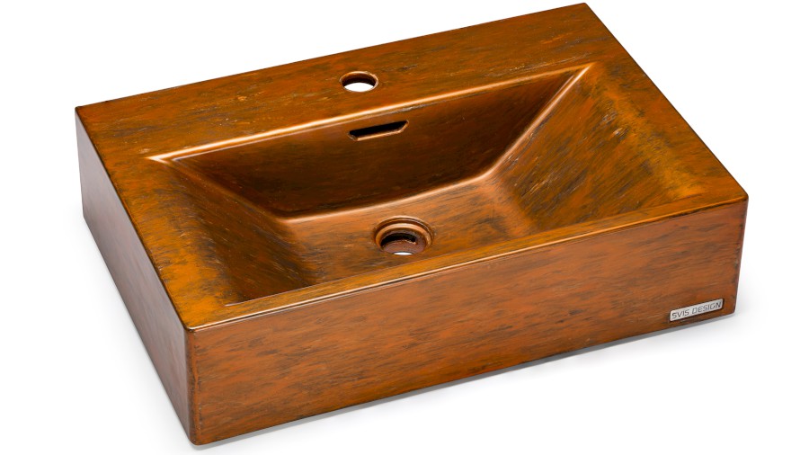 Umyvadlo 60 cm PYXIS BASIC s přepadem, s otvorem pro baterii - AGED METAL, měděná a černá, lak mat