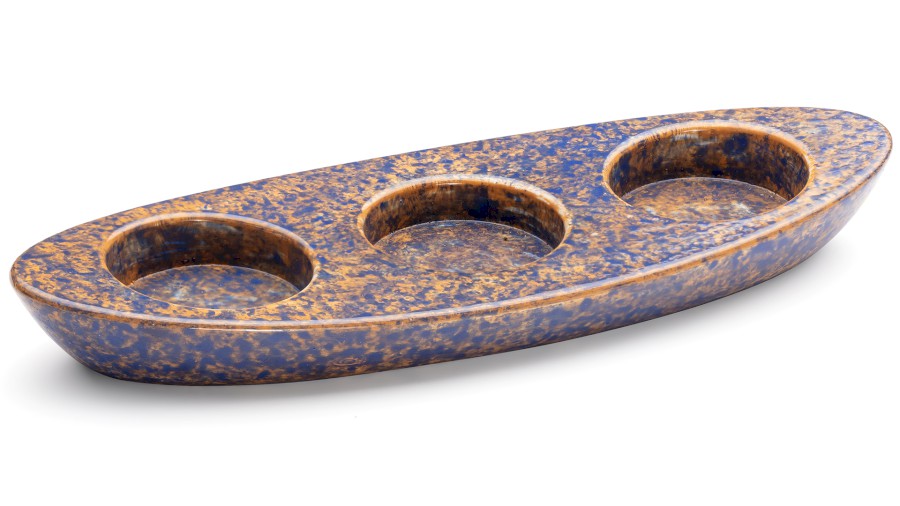 Svícen ORION BASIC na 3 svíčky - GRANITE, modrá a okrová, lak polomatný